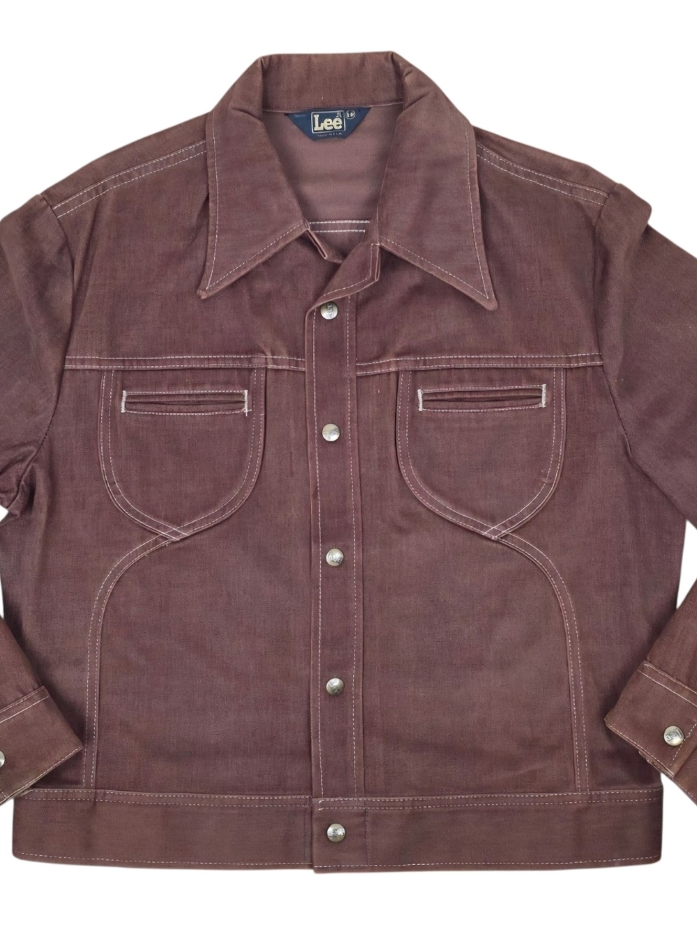Vintage 70s Lee Moleskin Jacket Brown Made USA Trucker Western Metal Snap Large